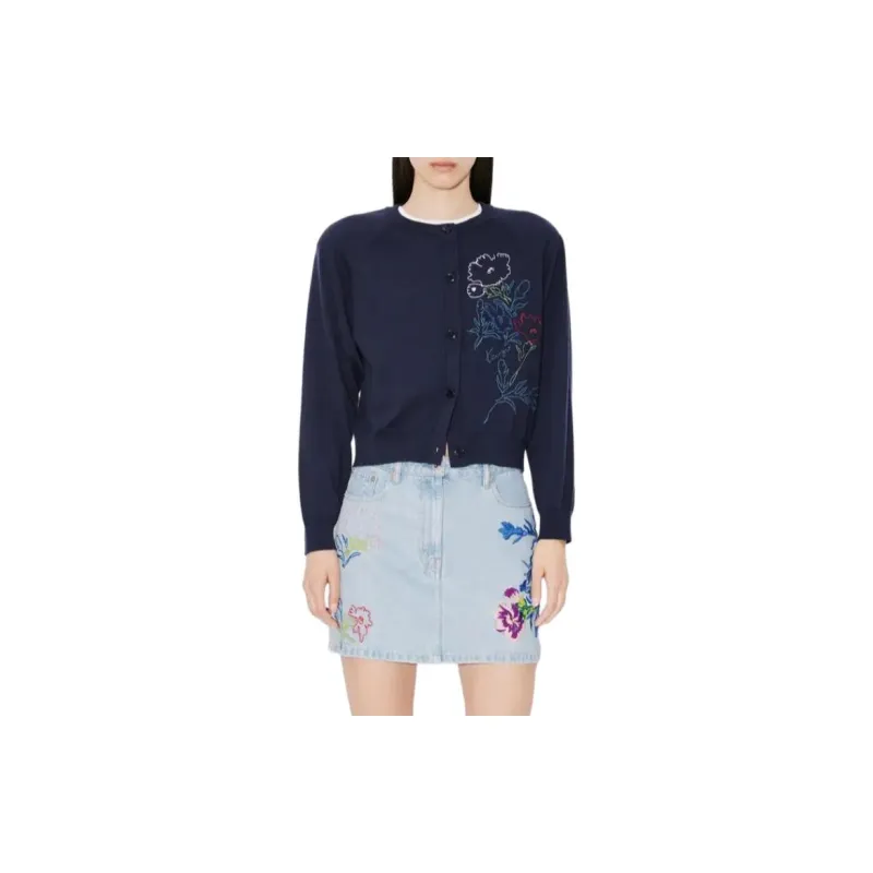 KENZO Drawn Flowers' Embroidered Cardigan Knitwear Women's Midnight Blue-2