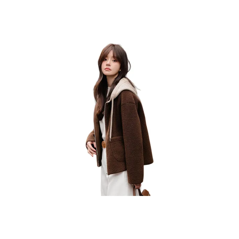 Mo Han Yi Mei Velvet feel Coat Women's Coffee-2
