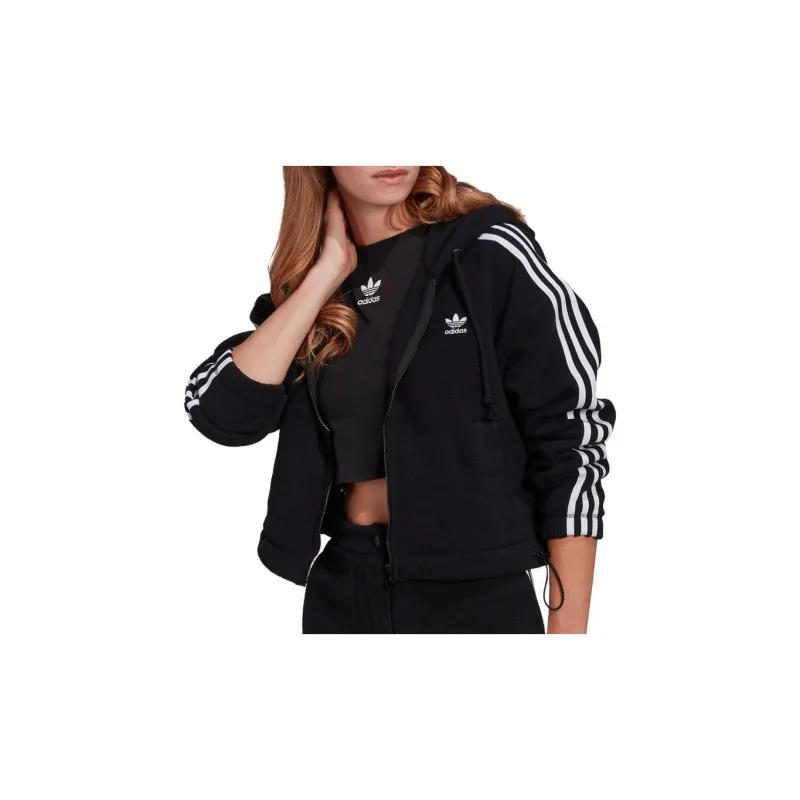 adidas Women's Fleece Hooded Zip-up Jacket Black-1