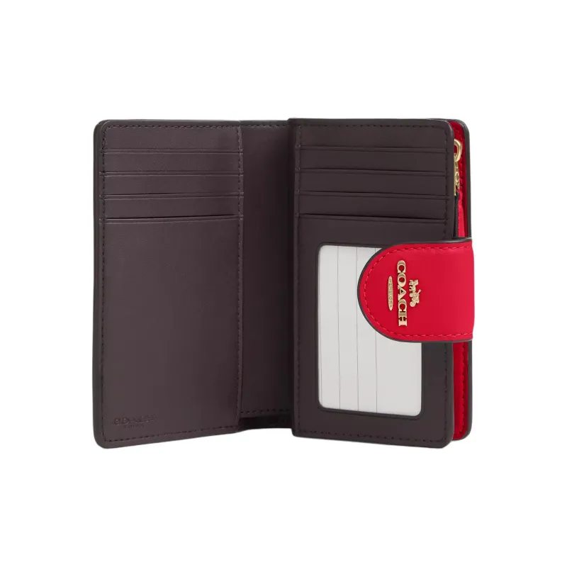 COACH Corner Zip Cow Leather Wallet Medium Size Women's Red-1