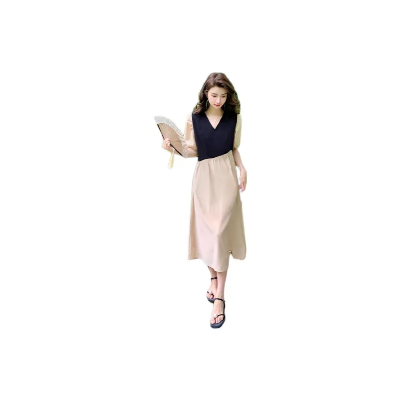 ETSE Short-Sleeved Dresses Women's Black Sugar Ice Coffee-3