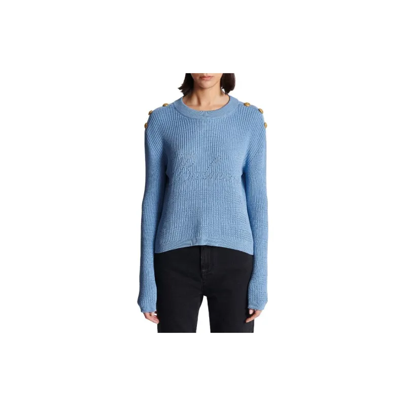 BALMAIN Signature Logo Embellished Crewneck Jumper-7
