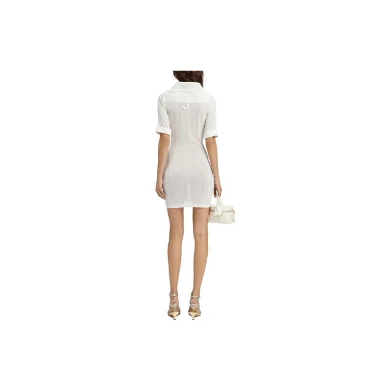 Jacquemus Knitted Mini Shirt Dress Short-Sleeved Dresses Women's White-2