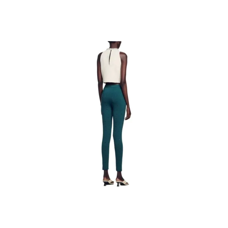 Sandro Rhinestone Leggings Leggings Women's Green-3