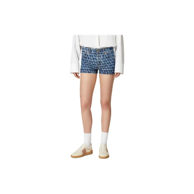 Valentino Toile Iconographe Logo Patch Denim Shorts-3