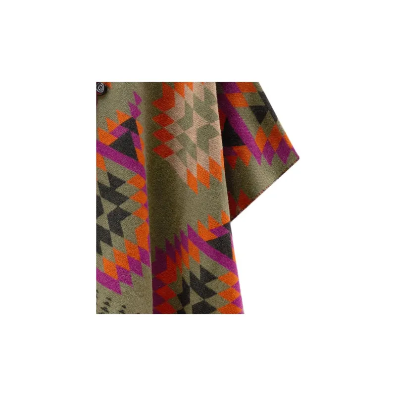 WOOLRICH Ikat print Fringed Wool blend Cape-5