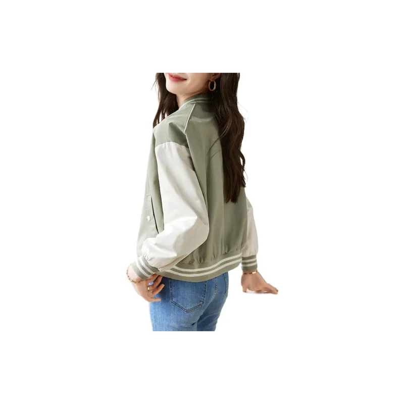 Mo Han Yi Mei Baseball Jacket Women's Green & Beige-1