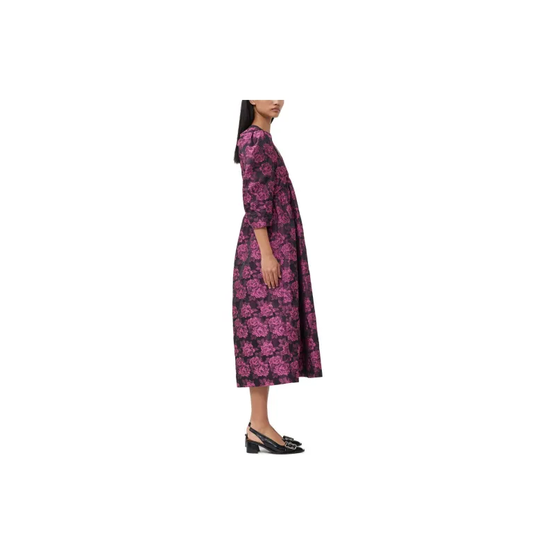 GANNI Botanical jacquard Puff sleeves Midi Dress-4