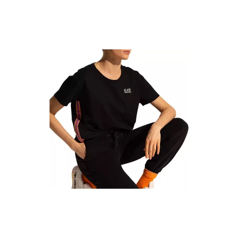 EMPORIO ARMANI EA7 Logo Print Crew Neck Short Sleeved T Shirt T Shirt Women's Black-1