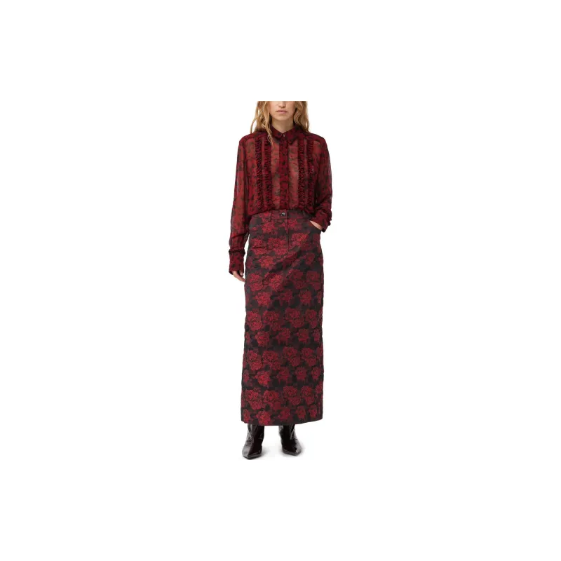 GANNI Botanical Jacquard Long Skirt Casual Long Skirts Women's Red-2