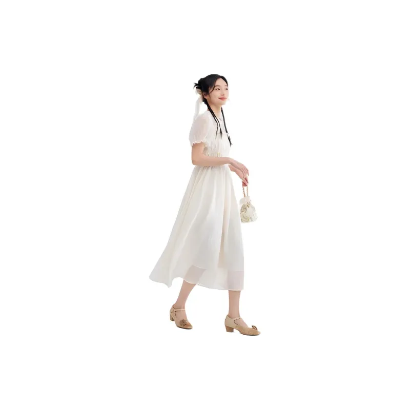 ZIHAN Short-Sleeved Dresses Women's White Ginger-2