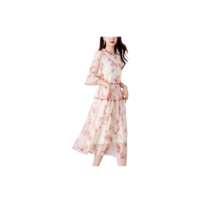Yi Mengyuan Silk Long Sleeved Dress Women's-5