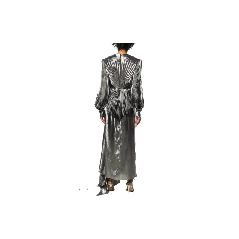 GUCCI Balloon sleeve Pleated Lamé Gown-2