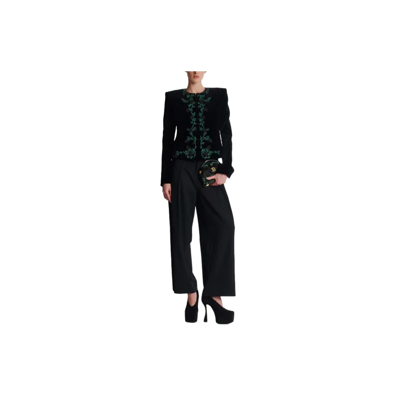 BALMAIN Blackberry-embroidered Velvet Jacket-1