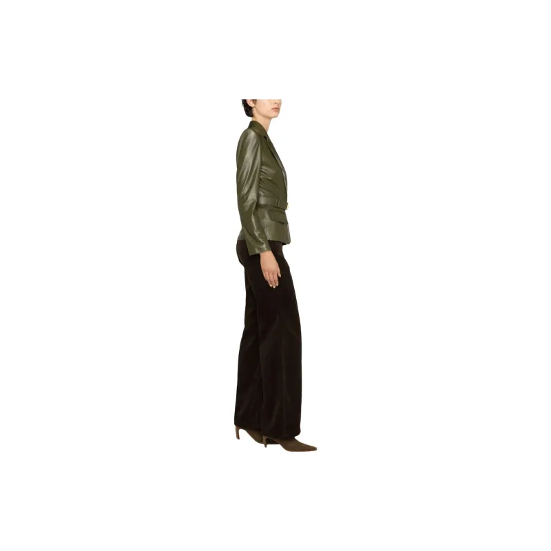 Elisabetta Franchi Leather Jackets Women's Dark Green-3