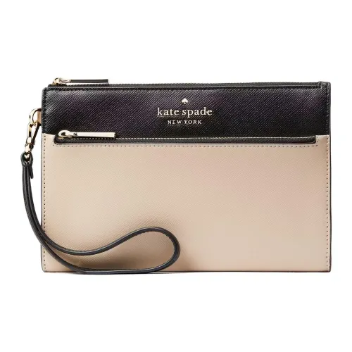 Kate Spade Staci Cross Leather Wallet Medium Size Women's Warm Beige With Multicolor Accents