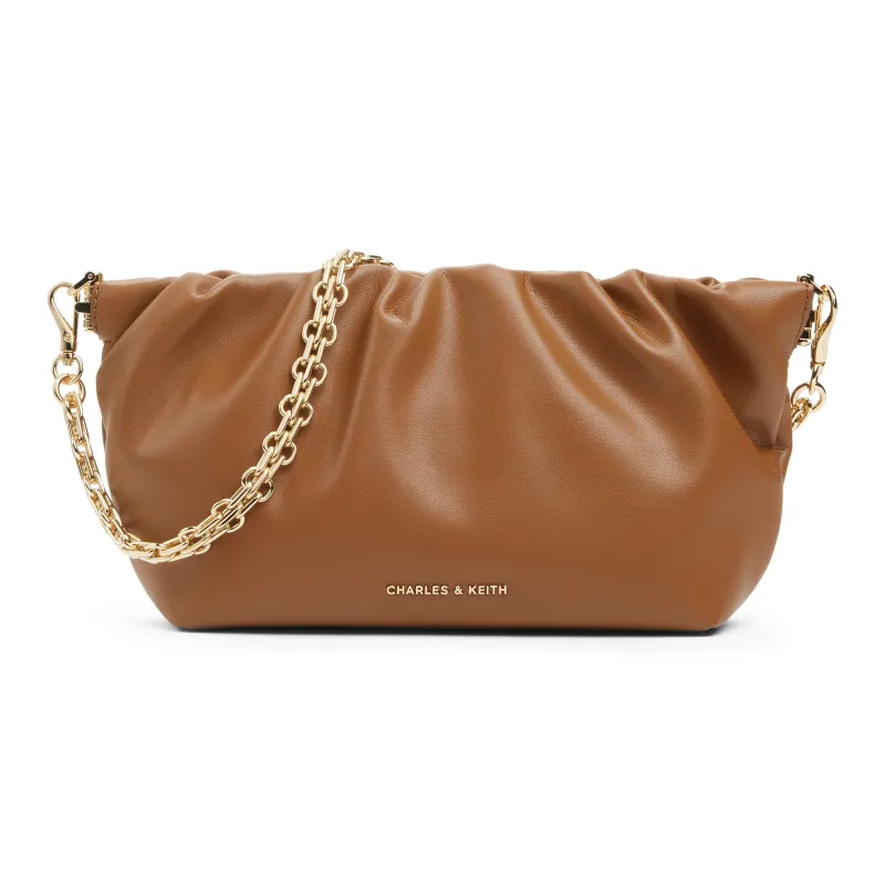 CHARLES&KEITH PU Shoulder Bag, Crossbody Bag Trumpets Women's Brown/Cream Milk White/Silver-0