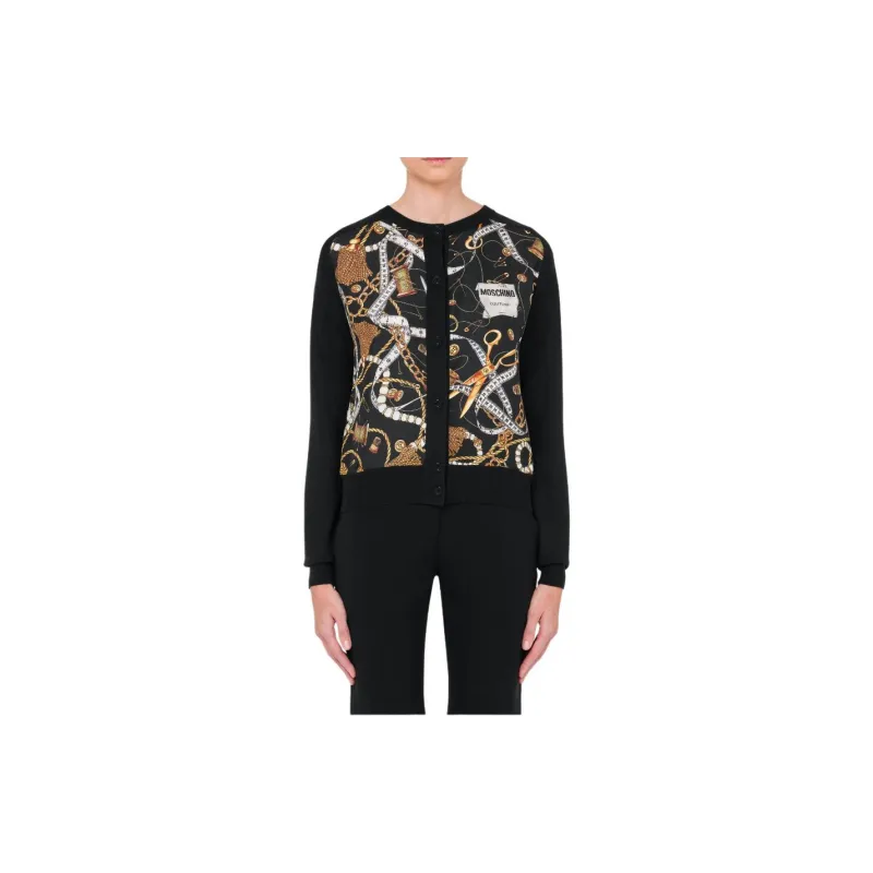 MOSCHINO Allover Sartorial Wool Cardigan Sweater Women's Black-1