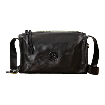 Back Step Top Grain Cow Leather Genuine Leather Vegetable Tanned Soft Leather Crossbody Bag Regular Unisex Black