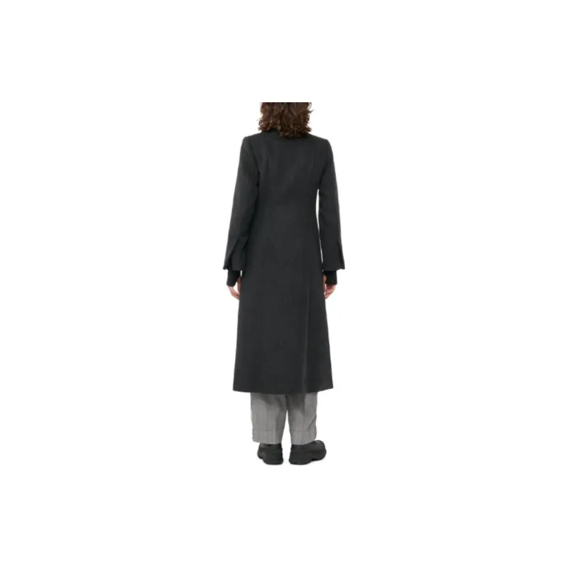 GANNI Single-breasted Wool Blend Midi Coat-2