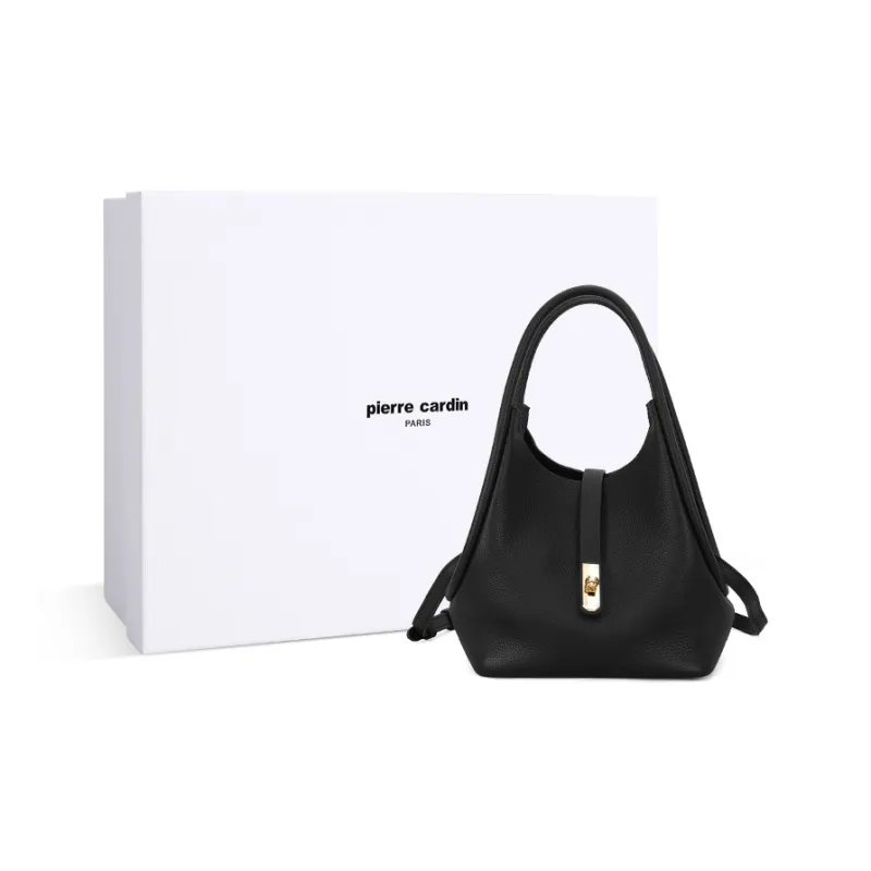 PIERRE CARDIN Versatile Commute Women's Bag Fashion Genuine Leather One Shoulder Handbag Women's Ecru/Black/Brown-7