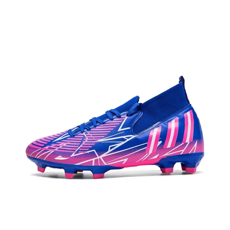 Kuding Soccer Shoes Unisex Mid Top Blue Peach Red/All Black/White Moon/Black Rose Red-0