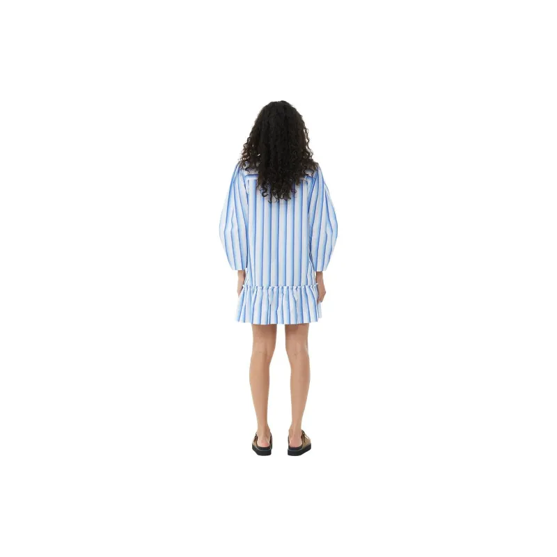 GANNI Striped Flared Hem Shirt Dress-2