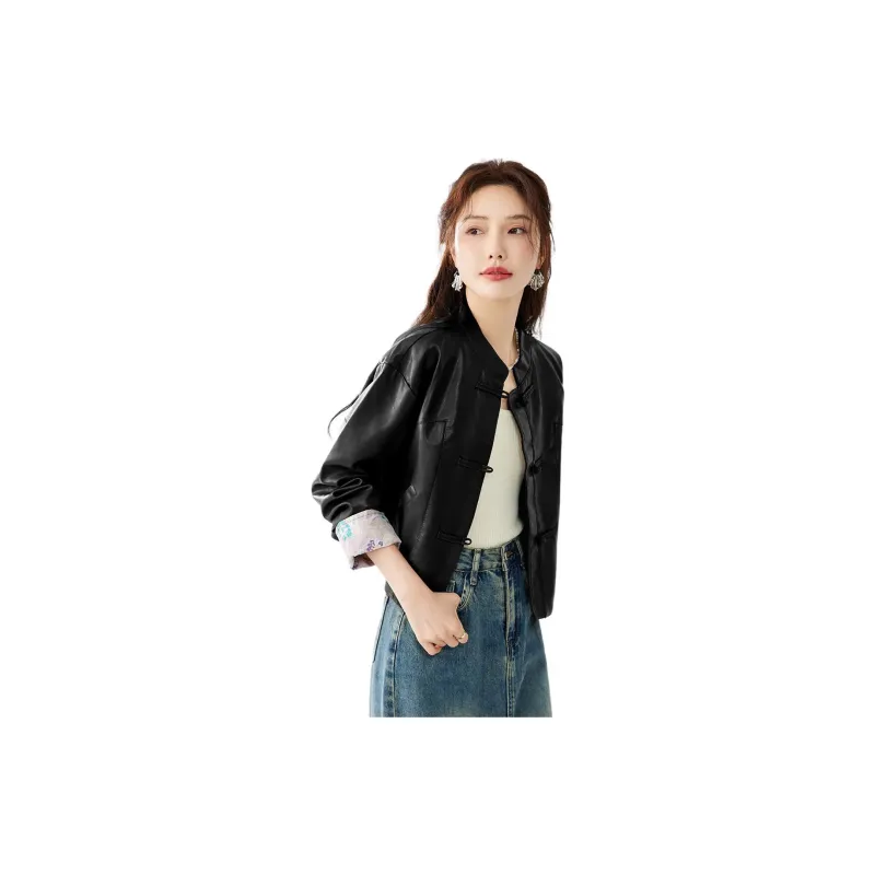 TERRE BLEUE Leather Jacket Women's Black-4
