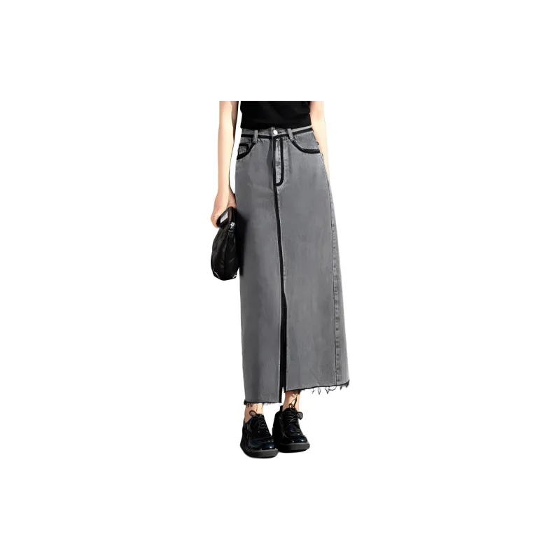 You Cow Me Pants Denim Long Skirts Women's Gray-0