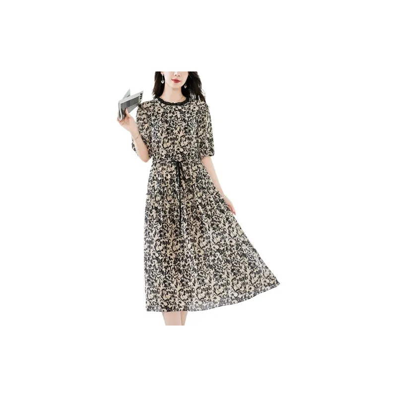Yi Mengyuan Silk Short Sleeved Dress Women's Black-3