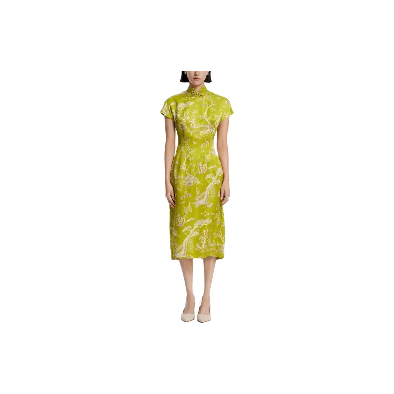 Shanghai Tang Winding Stream Party Silk Qipao Dress-2