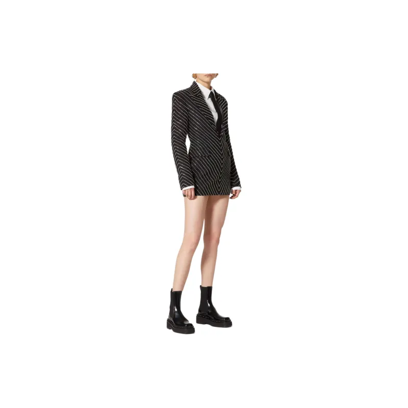 Valentino Embroidered Crepe Couture Short Dress Long-Sleeved Dresses Women's Black-3