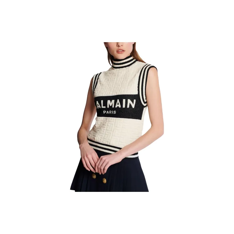 BALMAIN Intarsia-knit Monogram Knitted Top-5