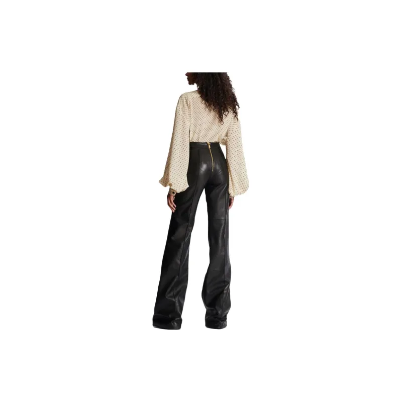 BALMAIN Button embellished Leather Flared Trousers-2