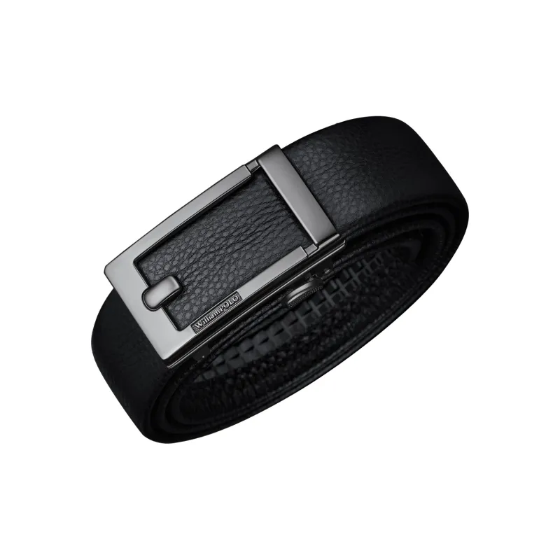 WilliamPOLO Cow Leather Leather Belts Men's Gunmetal Silver 3.4cm Wide-8