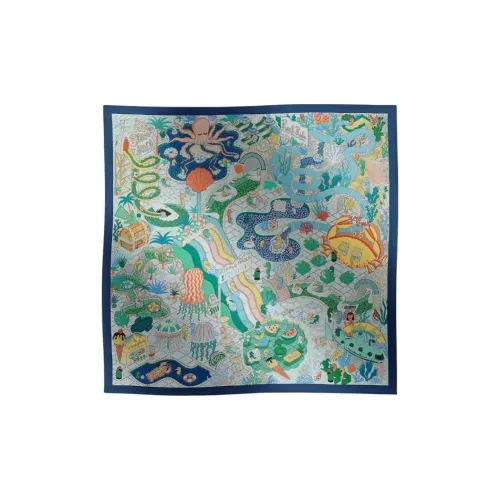 HERMES Silk Scarves Women's Marine Blue