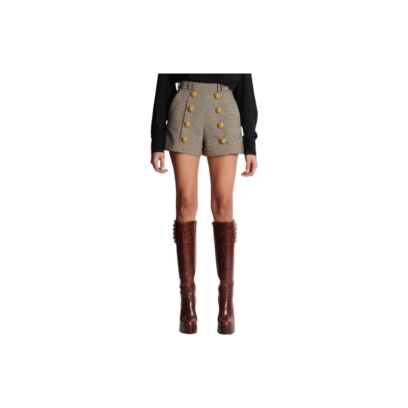 BALMAIN High Waist Button Embellished Shorts-4