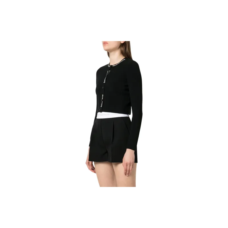 Alexander Wang Logo Tape Cropped Cardigan Black/White-1