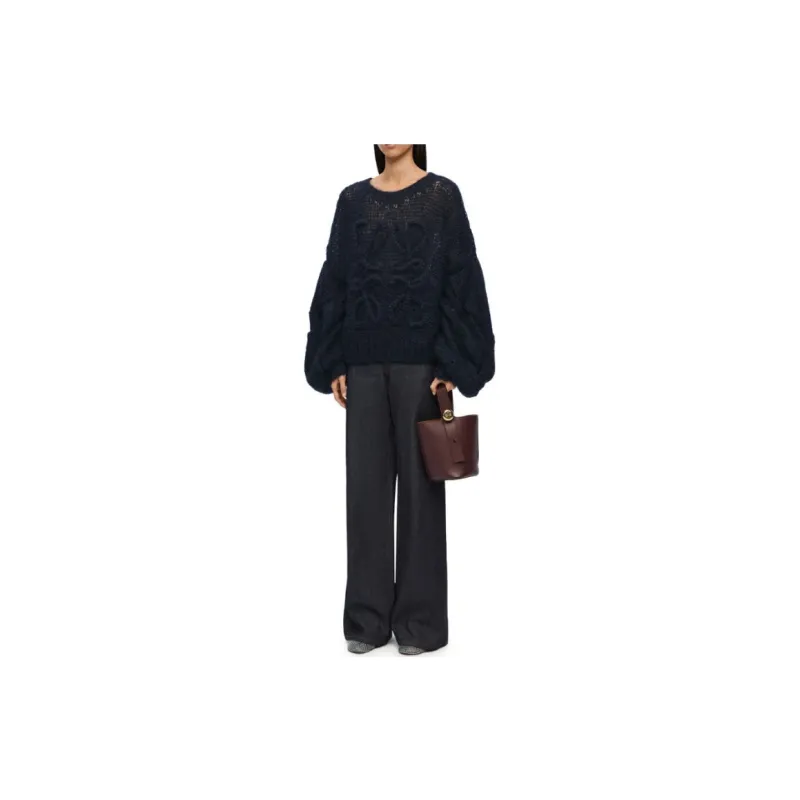LOEWE Anagram Logo Embroidered Crewneck Oversized Jumper-1