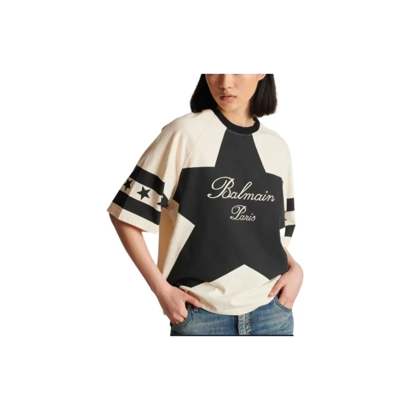 BALMAIN Signature Stars Bulky T Shirt 'Cream/Black'-5