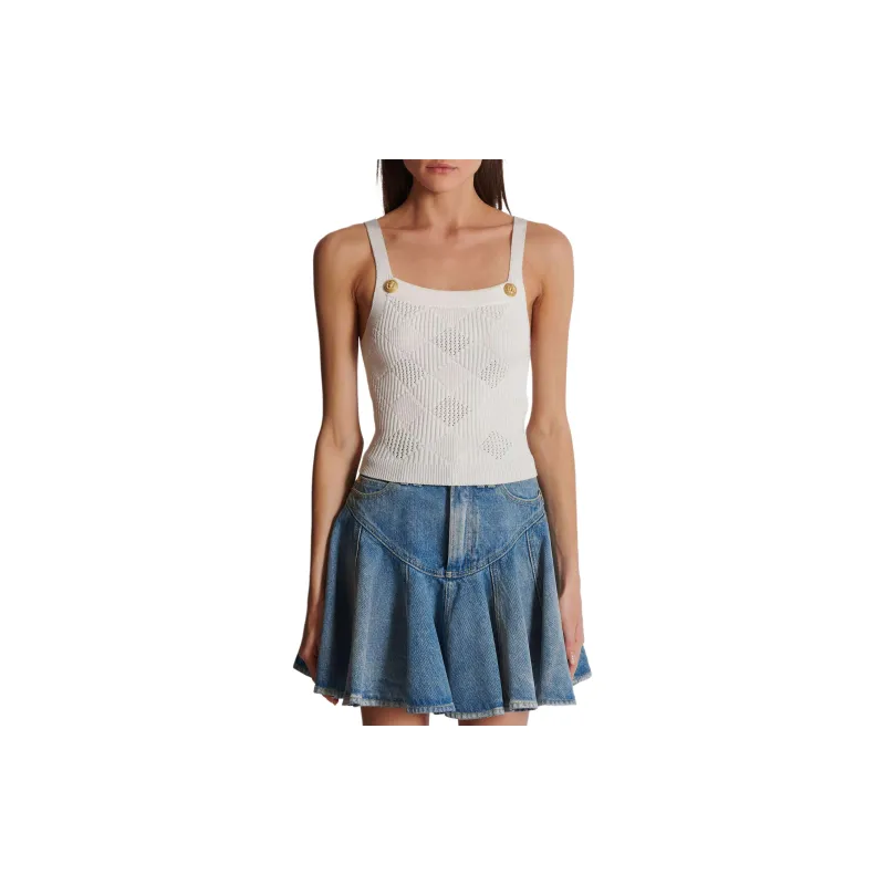 BALMAIN Vichy gingham Knit Tank Top-1