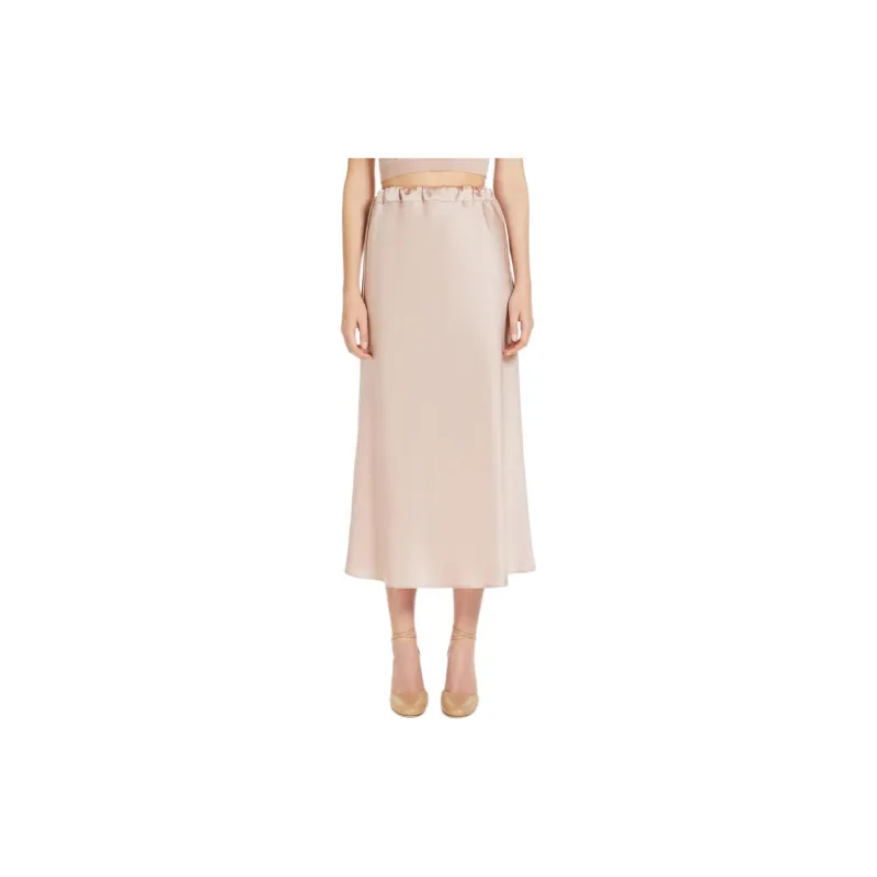MaxMara Editore Collection Flared Skirt In Matte Satin Casual Long Skirt Women's Pink-1
