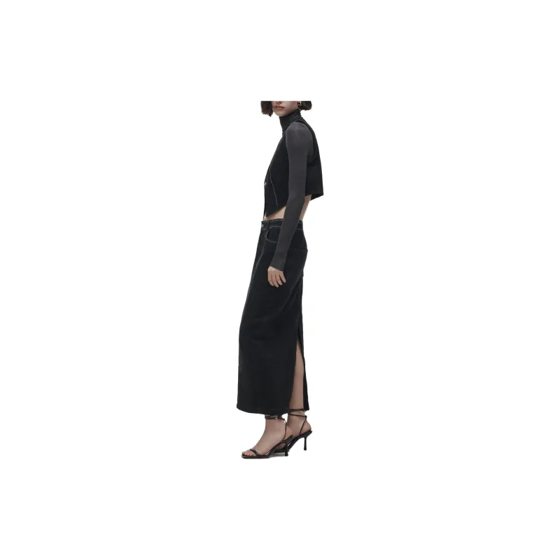 ZARA Denim Long Skirts Women's Black-3