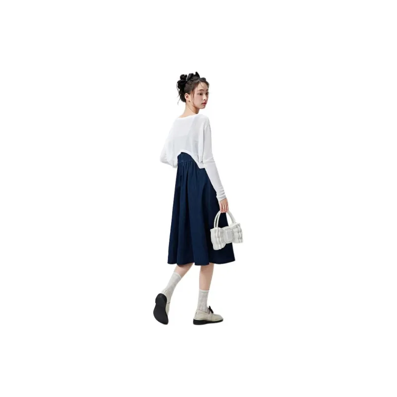 ZIHAN Skirt Set Women's Dark Denim Blue-2