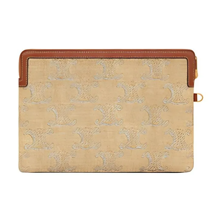 CELINE Triomphe Fabric With Calfskin Clutch Small Size Women's Natural & Silver-3