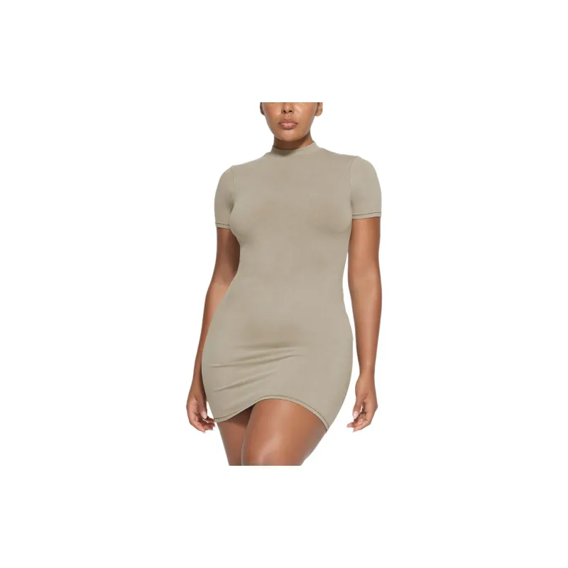 SKIMS SS24 Summer Collection OUTDOOR MOCK NECK MINI DRESS Short-Sleeved Dresses Women's TAUPE/Taupe-1