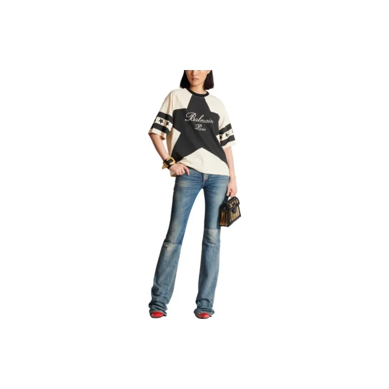 BALMAIN Signature Stars Bulky T Shirt 'Cream/Black'-1