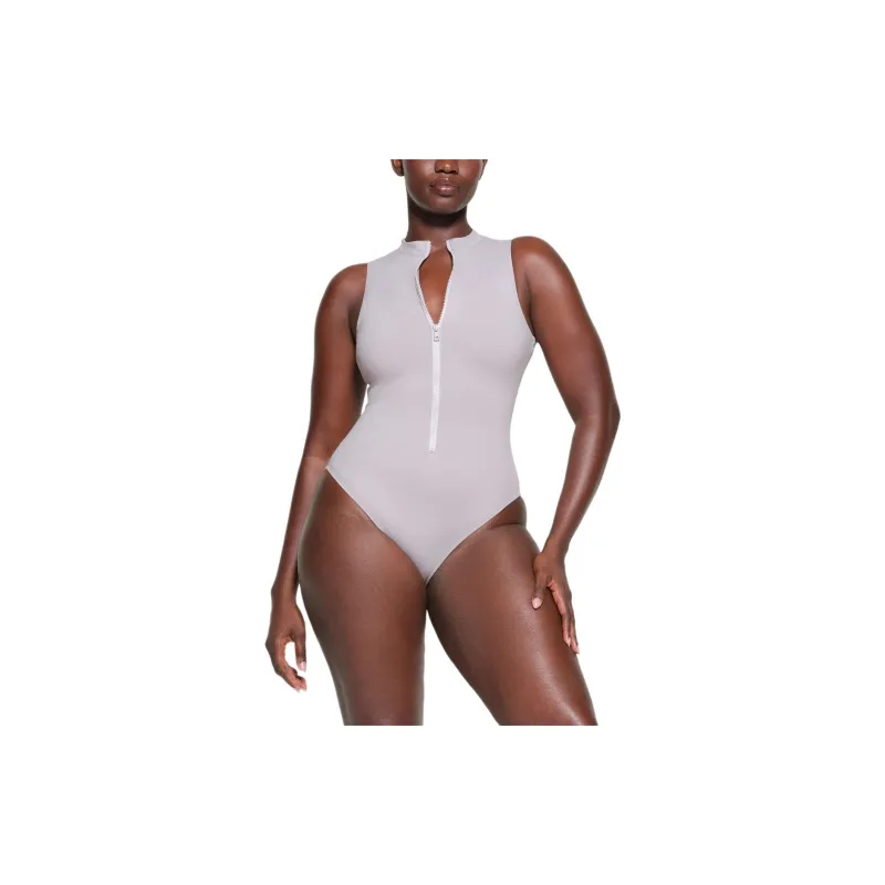 SKIMS SIGNATURE SWIM ZIP FRONT SLEEVELESS ONE PIECE One-piece Swimsuit Women's Chrome/Chrome-Plated-1