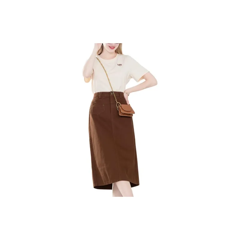 Lagogo Casual Long Skirts Women's Coffee U1-1