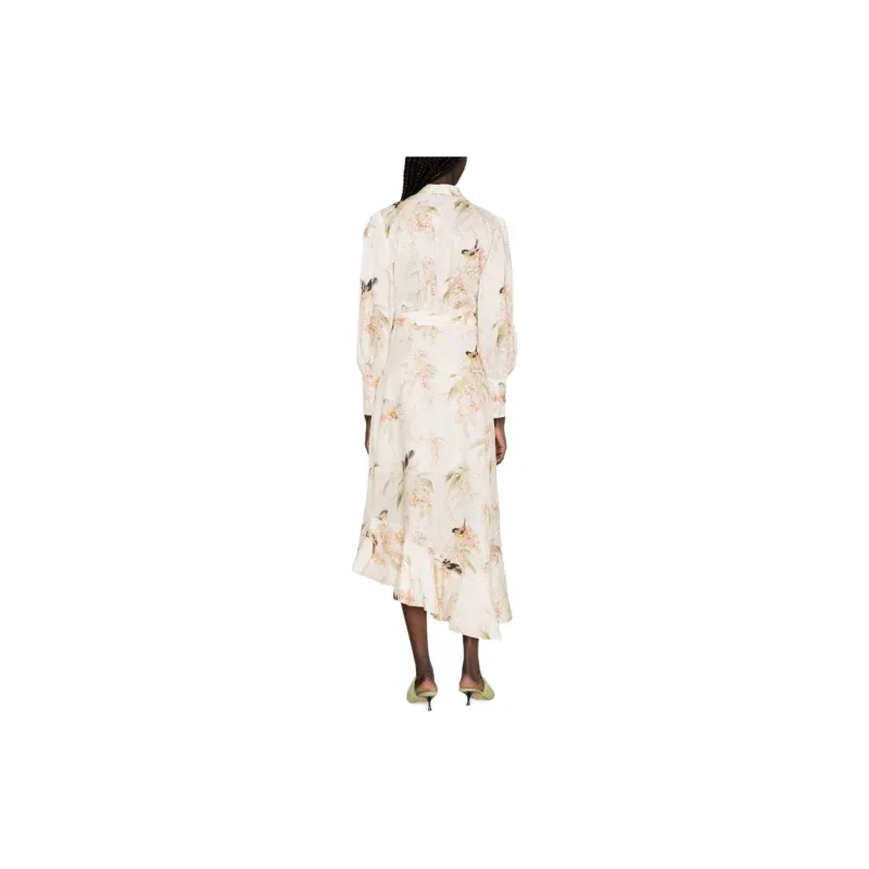 Zimmermann Coral Birds Printed Tied Waist Midi Dress-2